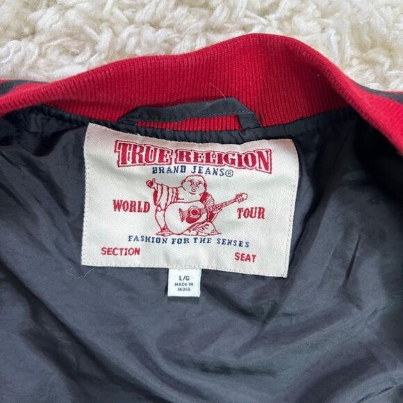 True Religion Black Varsity Jacket with Red and White Details - Picture 2 of 8
